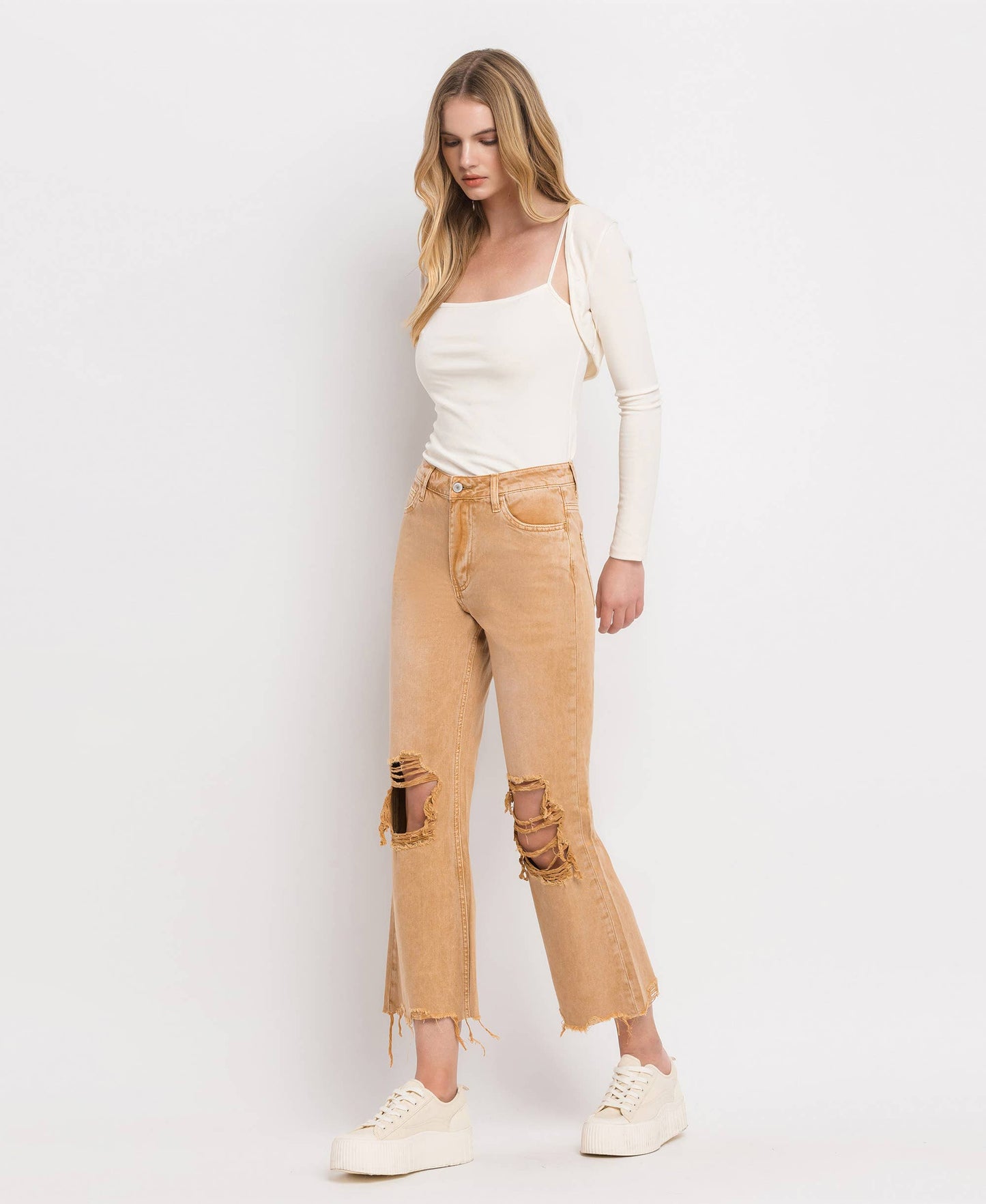 90'S VINTAGE SUPER HIGH RISE CROP FLARE JEANS V2736