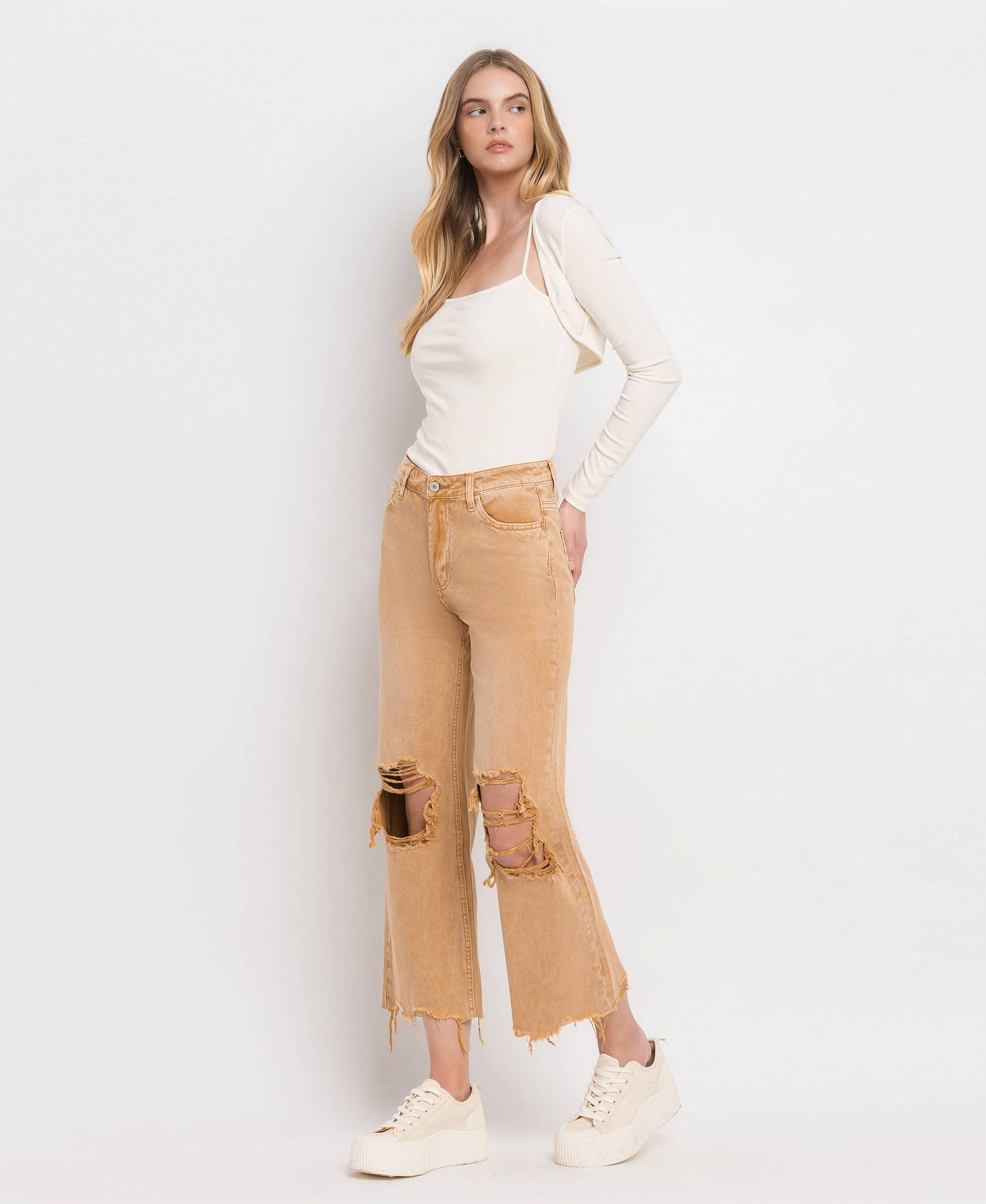 90'S VINTAGE SUPER HIGH RISE CROP FLARE JEANS V2736