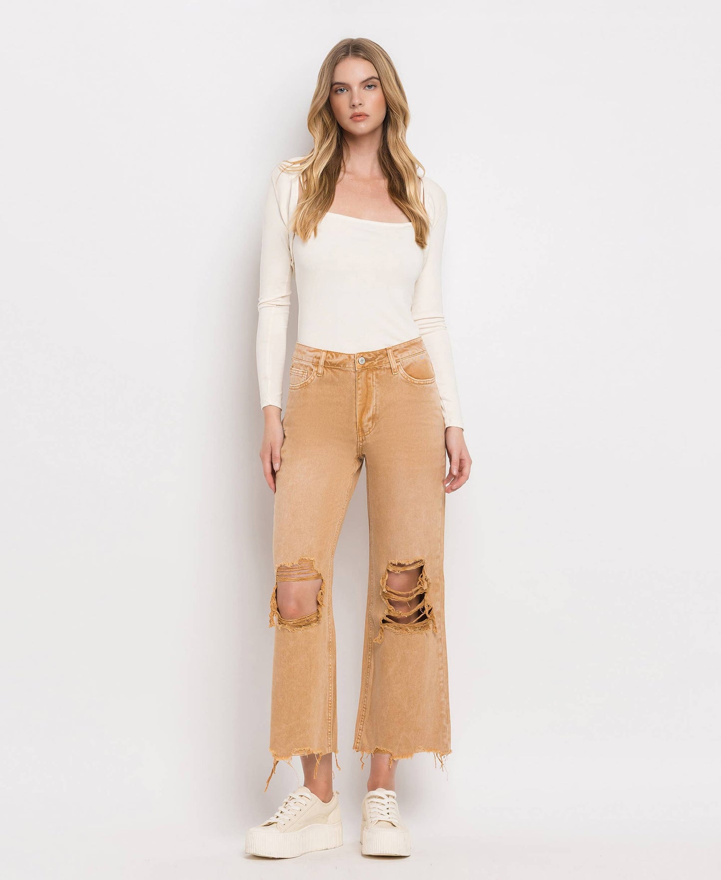 90'S VINTAGE SUPER HIGH RISE CROP FLARE JEANS V2736