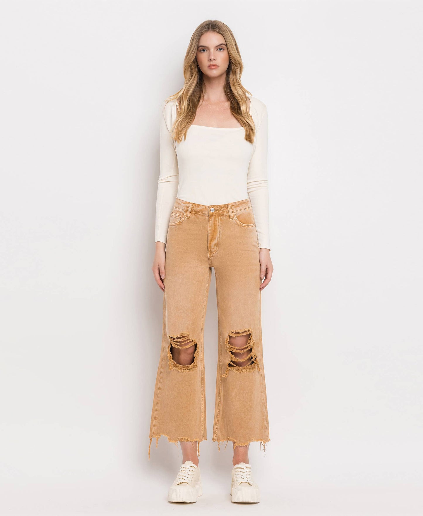 90'S VINTAGE SUPER HIGH RISE CROP FLARE JEANS V2736