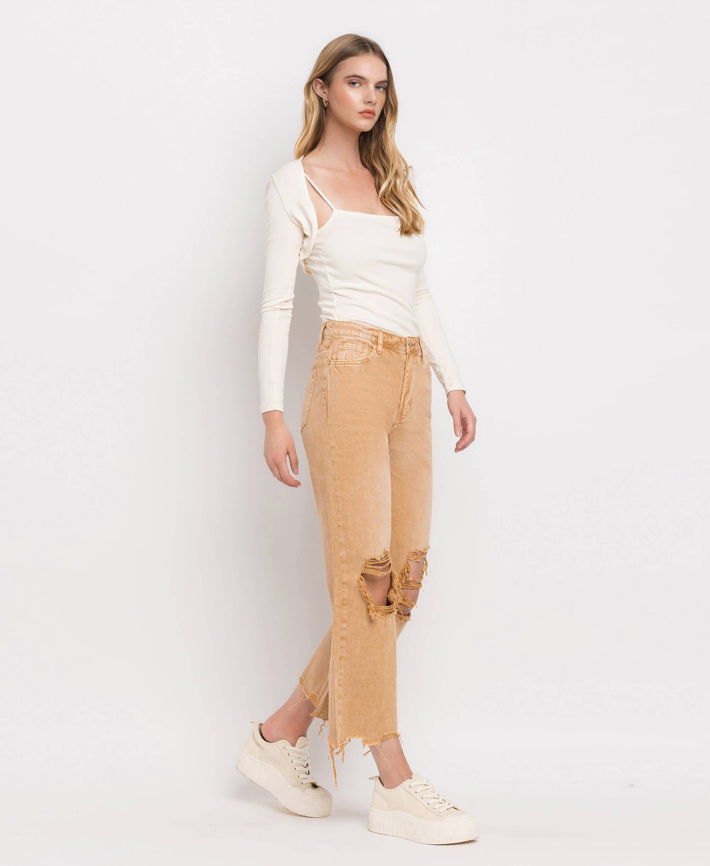 90'S VINTAGE SUPER HIGH RISE CROP FLARE JEANS V2736
