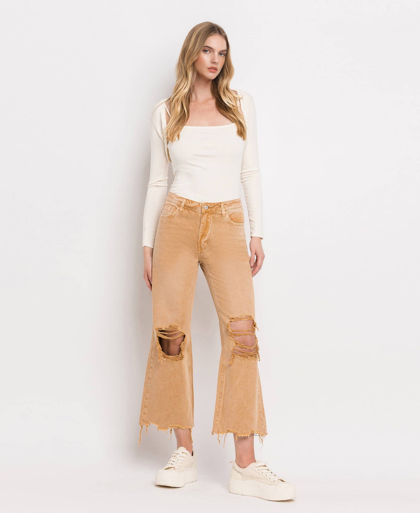 90'S VINTAGE SUPER HIGH RISE CROP FLARE JEANS V2736