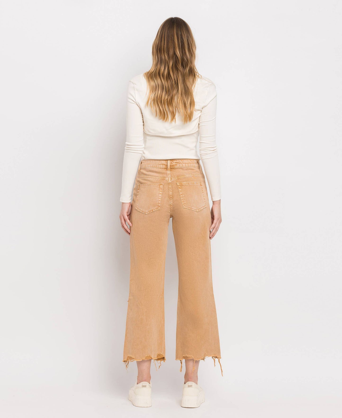 90'S VINTAGE SUPER HIGH RISE CROP FLARE JEANS V2736