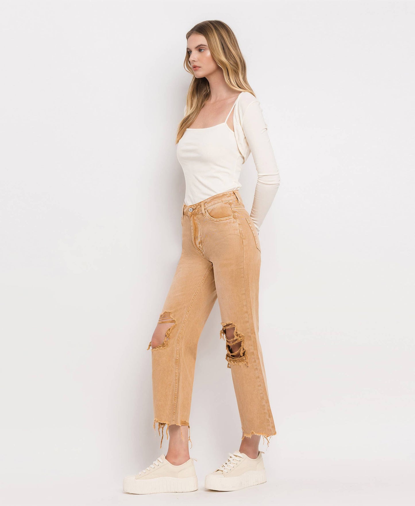 90'S VINTAGE SUPER HIGH RISE CROP FLARE JEANS V2736