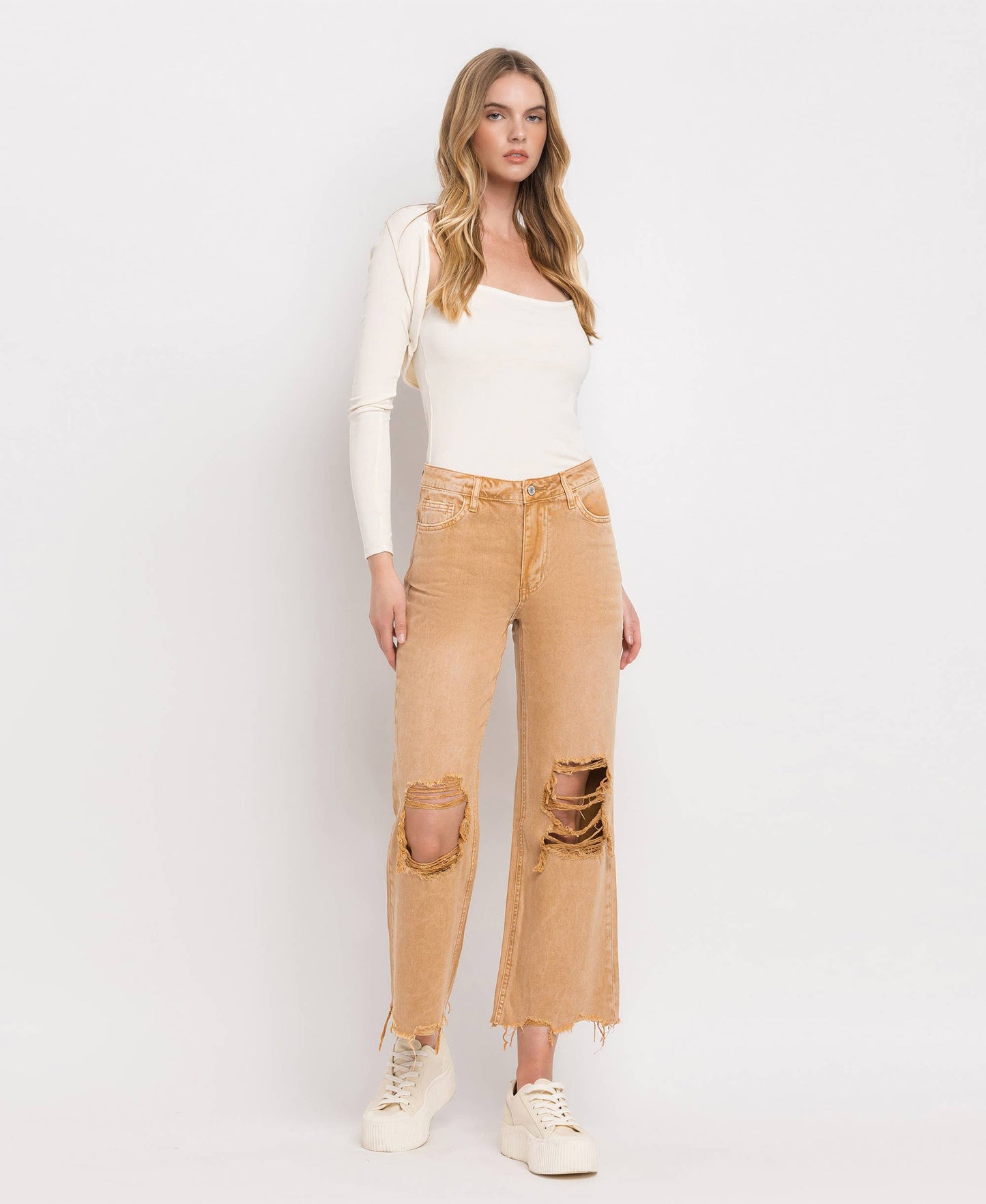90'S VINTAGE SUPER HIGH RISE CROP FLARE JEANS V2736