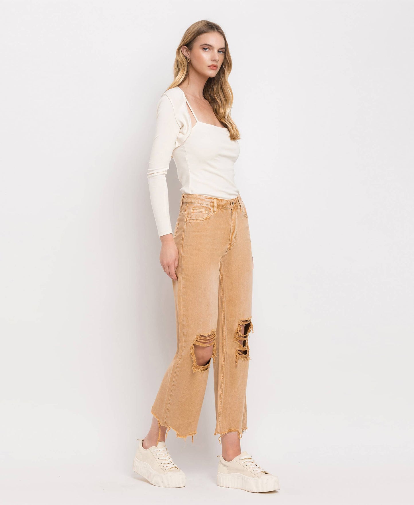 90'S VINTAGE SUPER HIGH RISE CROP FLARE JEANS V2736