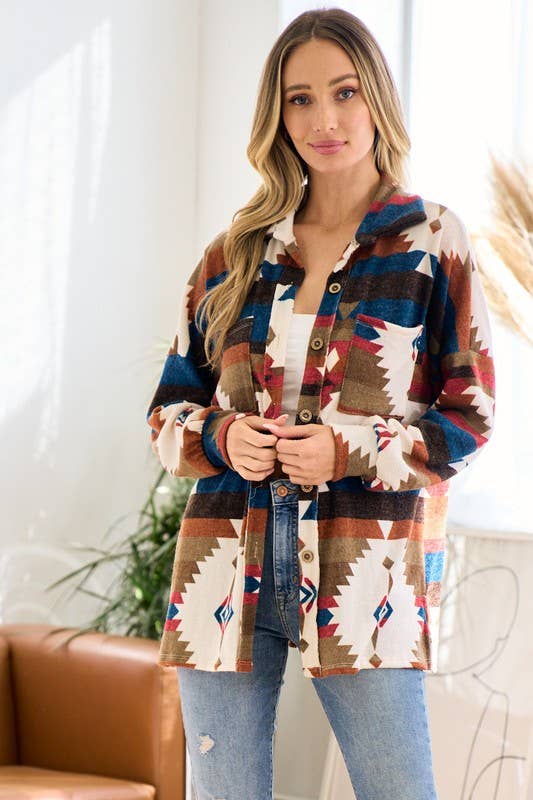 Time to get Cozy aztec print shacket
