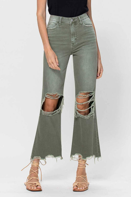 90'S VINTAGE SUPER HIGH RISE CROP FLARE JEANS V2738