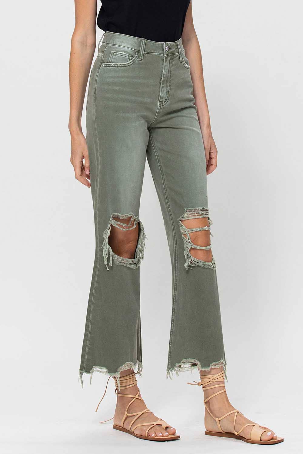 90'S VINTAGE SUPER HIGH RISE CROP FLARE JEANS V2738