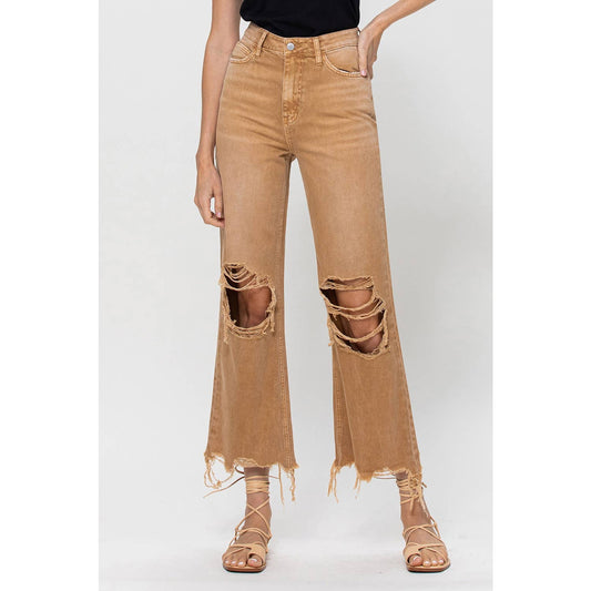 90'S VINTAGE SUPER HIGH RISE CROP FLARE JEANS V2736