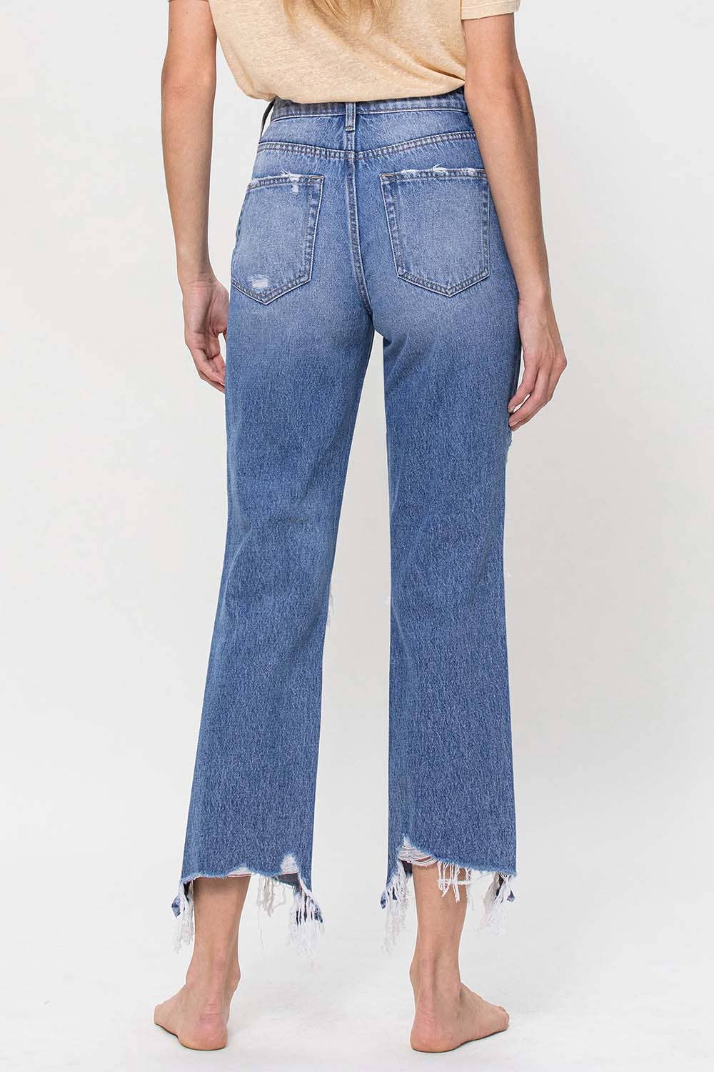 SUPER HIGH RISE DISTRESSED ANKLE STRAIGHT JEANS F4557