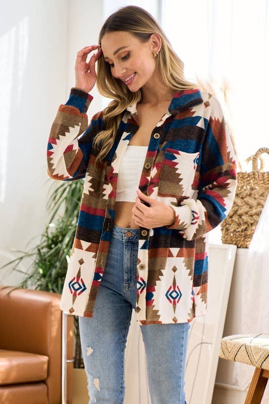 Time to get Cozy aztec print shacket