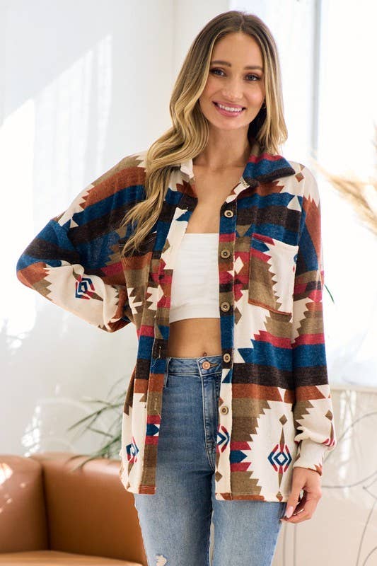 Time to get Cozy aztec print shacket