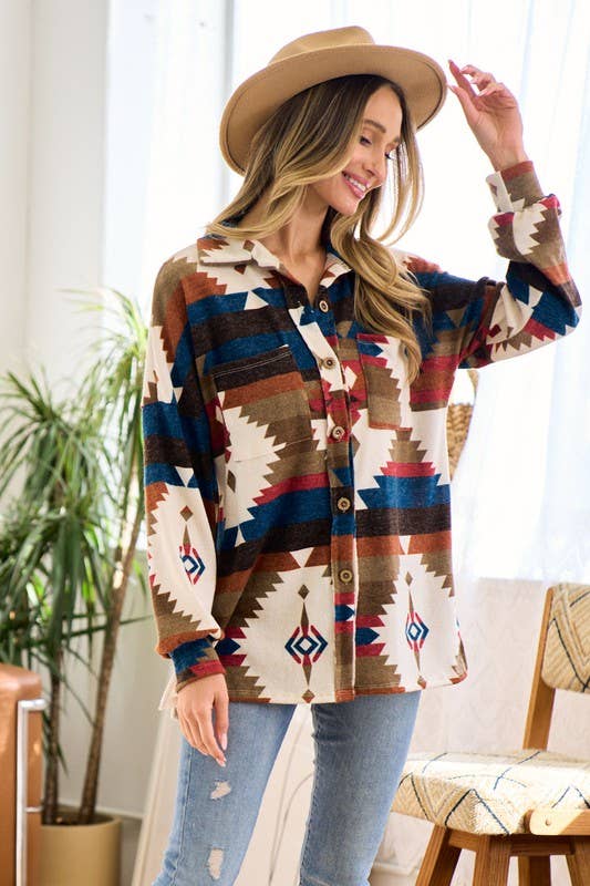 Time to get Cozy aztec print shacket