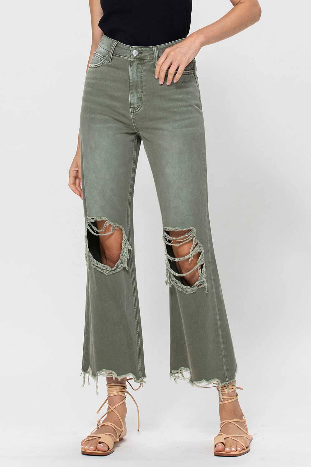 90'S VINTAGE SUPER HIGH RISE CROP FLARE JEANS V2738