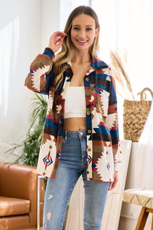 Time to get Cozy aztec print shacket