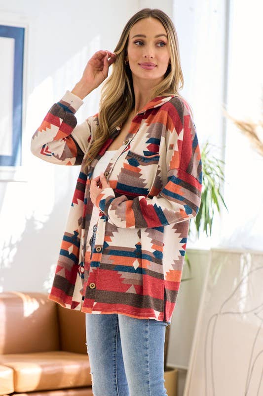 Time to get Cozy aztec print shacket
