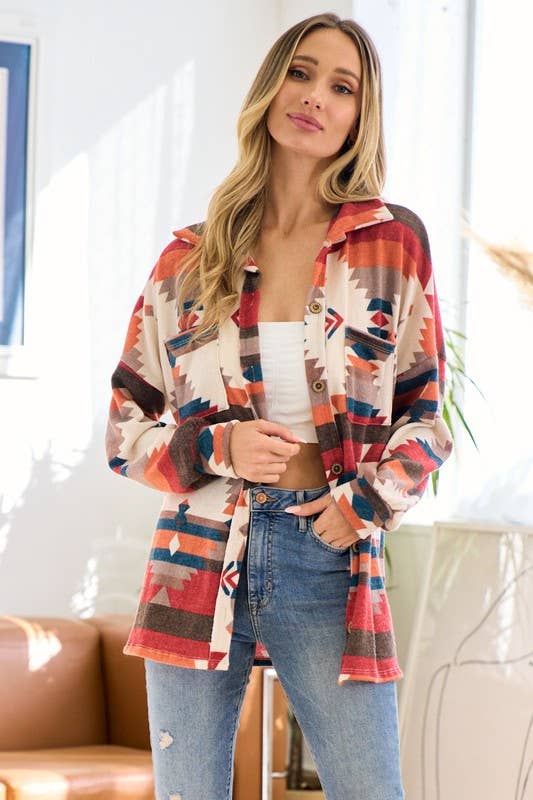 Time to get Cozy aztec print shacket