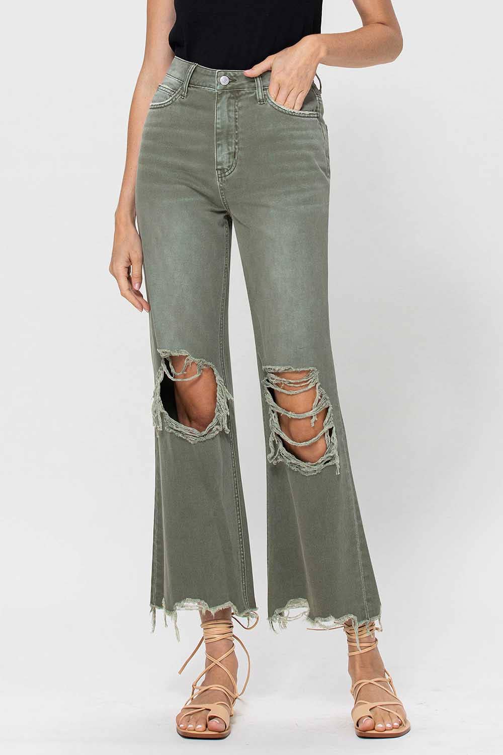 90'S VINTAGE SUPER HIGH RISE CROP FLARE JEANS V2738